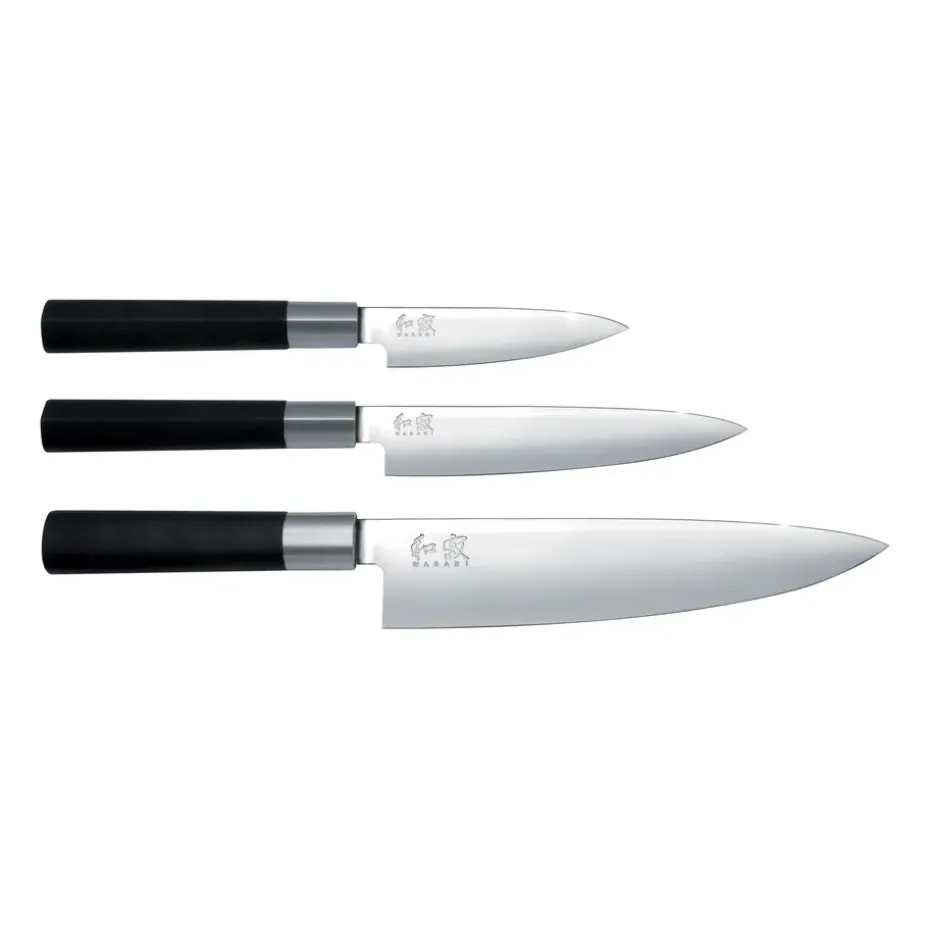 Ensemble de couteau de cuisine & 2 couteaux universels Kai Wasabi Black, 3 pièces