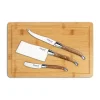 Ensemble de couteaux à fromage Laguiole By Hâws avec planche à découper 4 pièces, Bambou-olivier-acier inoxydable