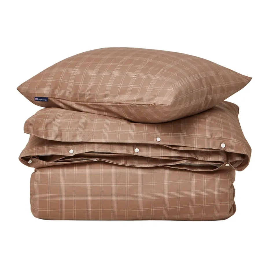 Ensemble de lit Checked Pin Point Oxford 220x220 cm, Brown