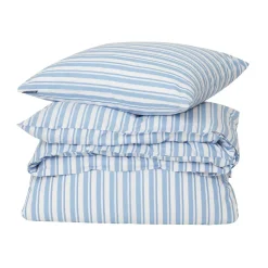 Ensemble de lit Striped Cotton Poplin, White-Blue, 2 örngott
