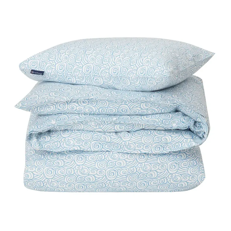 Ensemble de lit Wave Printed Cotton Sateen, White-Blue, 2 örngott