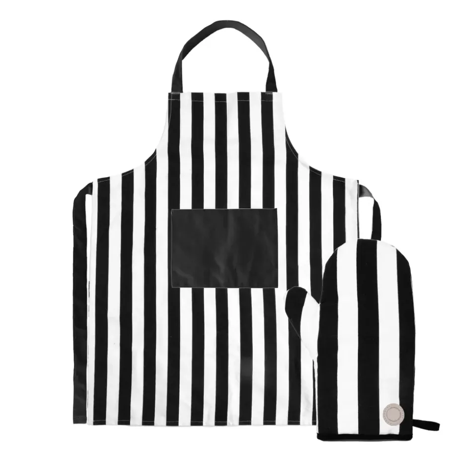 Ensemble tablier et gant de cuisine Aron, Noir-beige