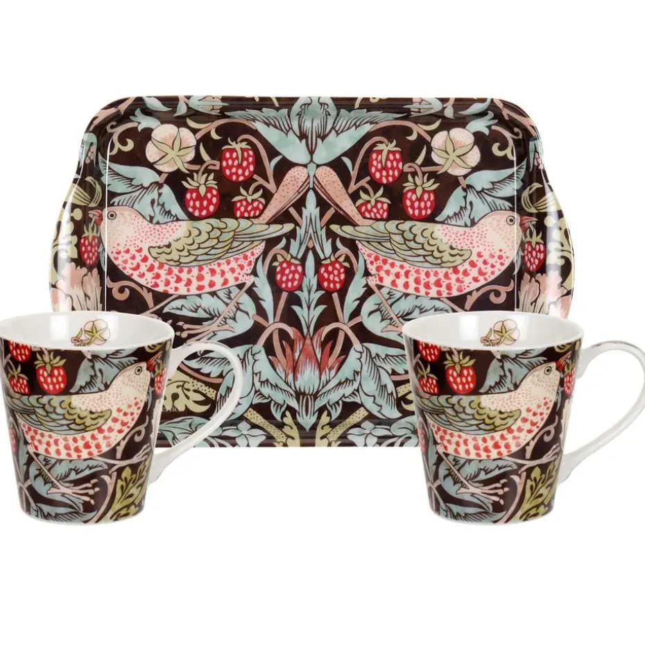 Ensemble tasse et plateau Strawberry Thief, Brun