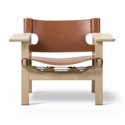 Fauteuil Den spanske stol, Cuir cognac-chêne clair huilé