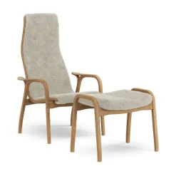 Fauteuil et repose-pieds Lamino chêne huilé/peau de mouton, Moonlight (beige)