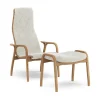 Fauteuil et repose-pieds Lamino chêne huilé/peau de mouton, Blanc cassé (blanc)