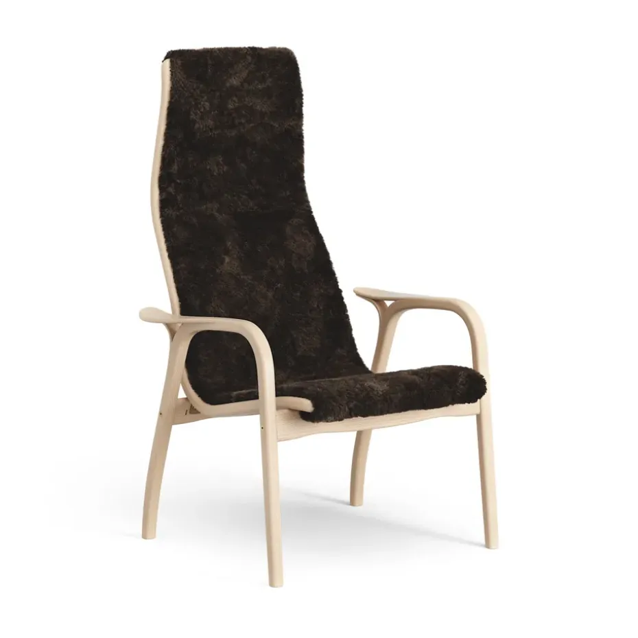 Fauteuil Lamino hêtre laqué/peau de mouton, Espresso (marron)