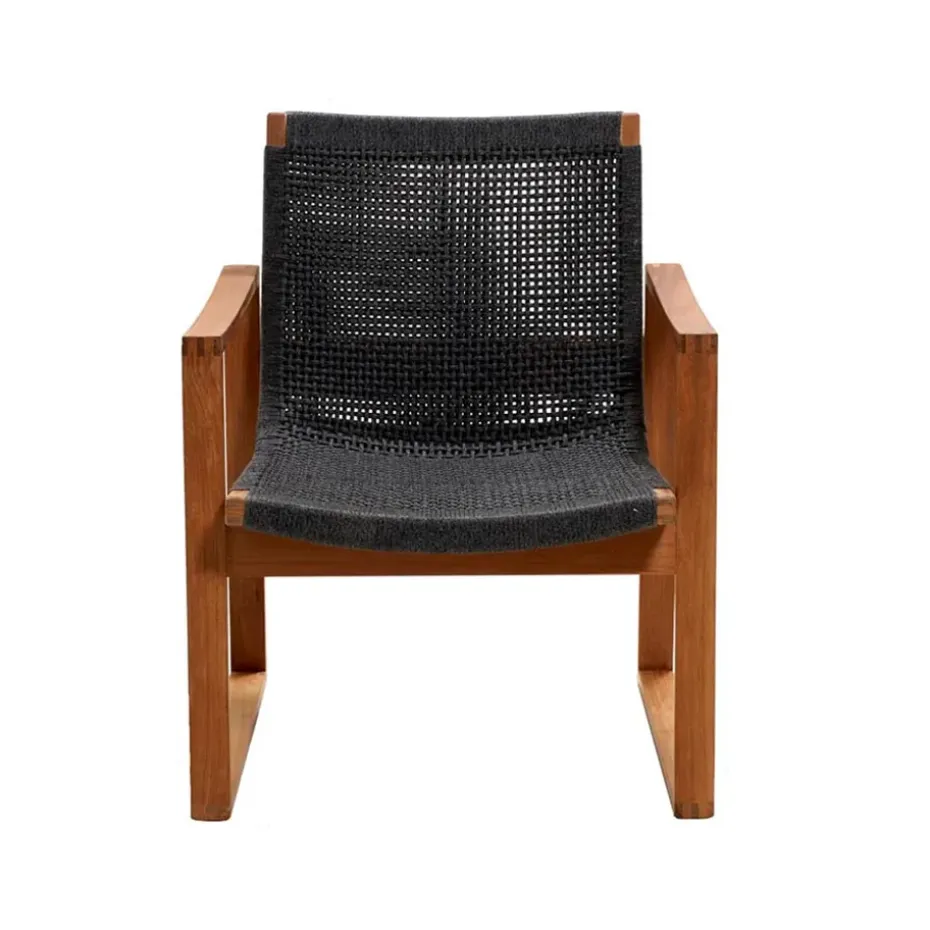 Fauteuil lounge Endless, Dark grey, support en teck