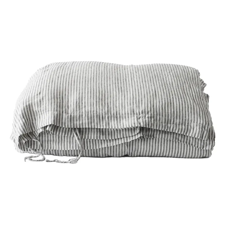 Housse de couette en lin 140x200 cm, Gris/blanc
