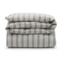 Housse de couette rayée en lyocell et coton 220x220 cm, Gris/Blanc cassé