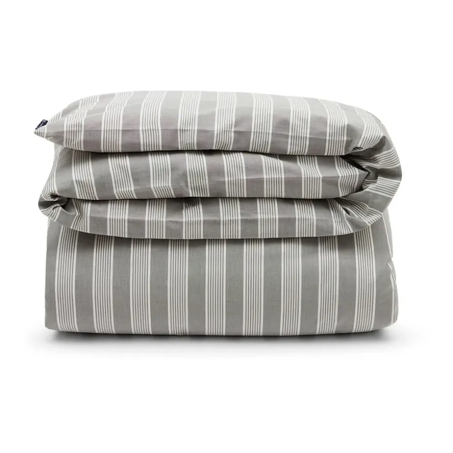 Housse de couette rayée en lyocell et coton 220x220 cm, Gris/Blanc cassé