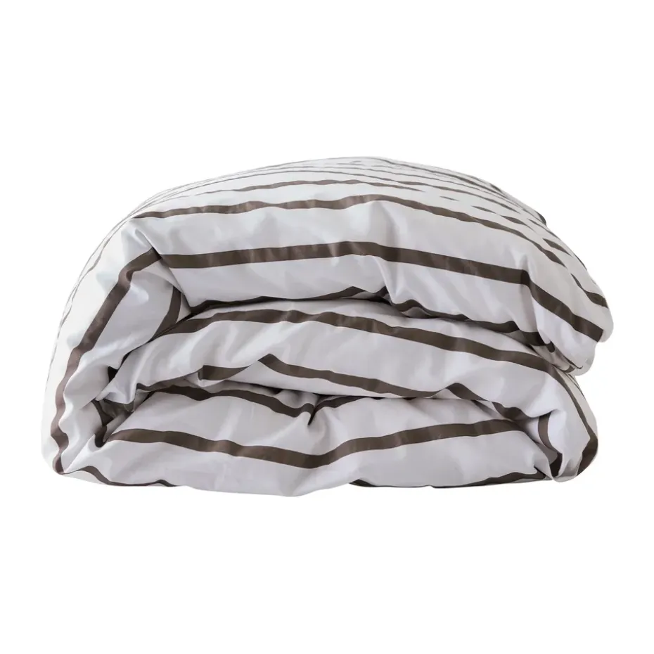 Housse de couette rayée Tell Me More en coton, Taupe, 240x220 cm