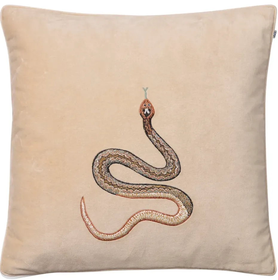 Housse de coussin brodée Cobra 50 x 50 cm, Beige