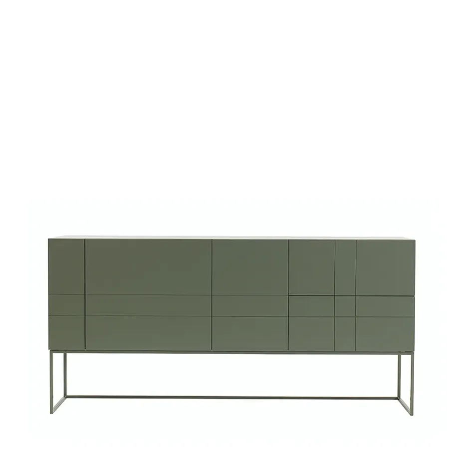 Kilt Light 180 table d'appoint, green khaki, 3 portes, 2 tiroirs
