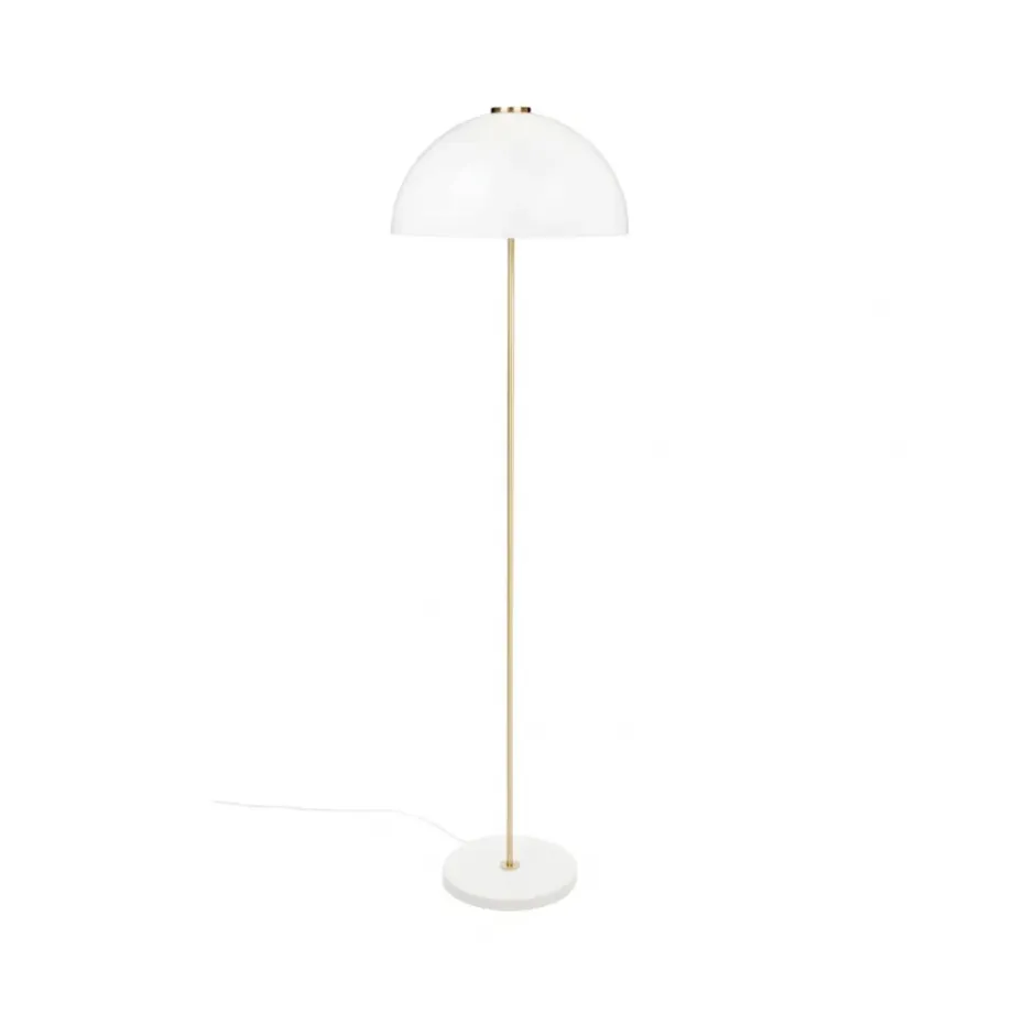 Lampadaire Kupoli, Blanc-détails en laiton-abat-jour blanc