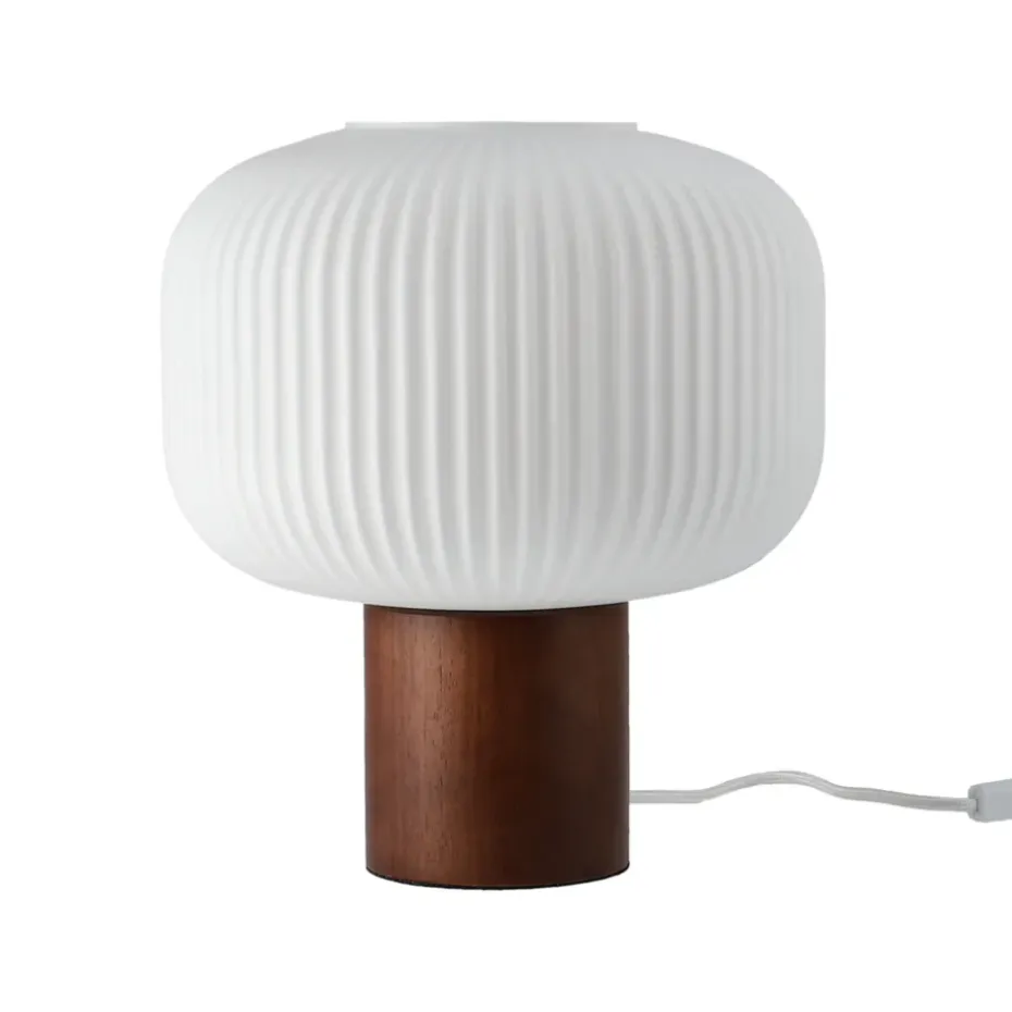 Lampe de table Fair 34,5 cm, Verre givré-frêne teinté foncé