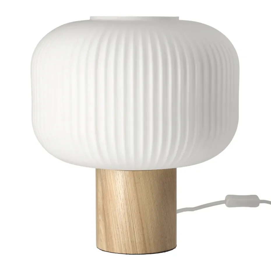 Lampe de table Fair 34,5 cm, Verre gelé-frêne