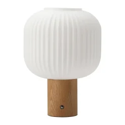 Lampe de table portable Fair, Verre dépoli – frêne