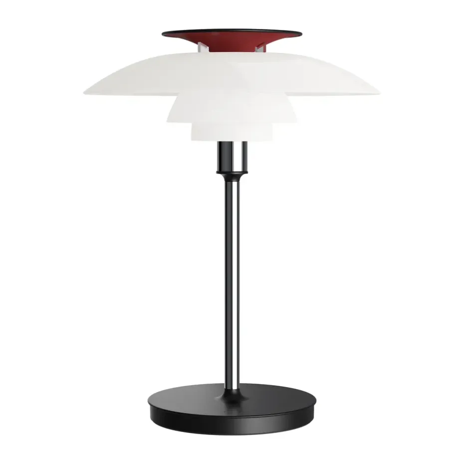 Lampe de table portable PH 80, Verre opalin blanc, chromé