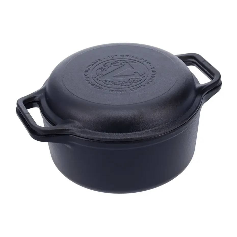 Marmite et poêle à griller en fonte pré-assaisonnée, 2 pièces