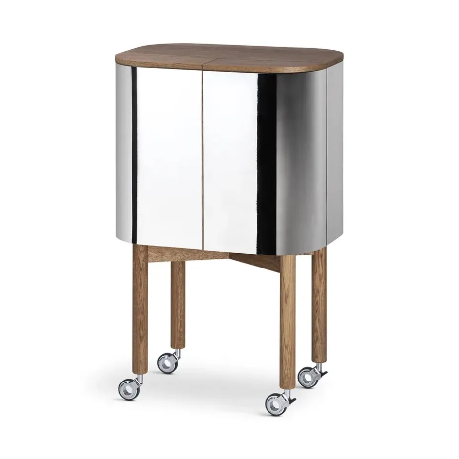 Meuble-bar Loud sur roues, chêne fumé