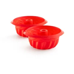 Mini moules à savarin en silicone Lékué lot de 2, Rouge