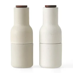 Moulin à épices céramique Bottle Grinder Lot de 2, Sand (couvercle en noyer)