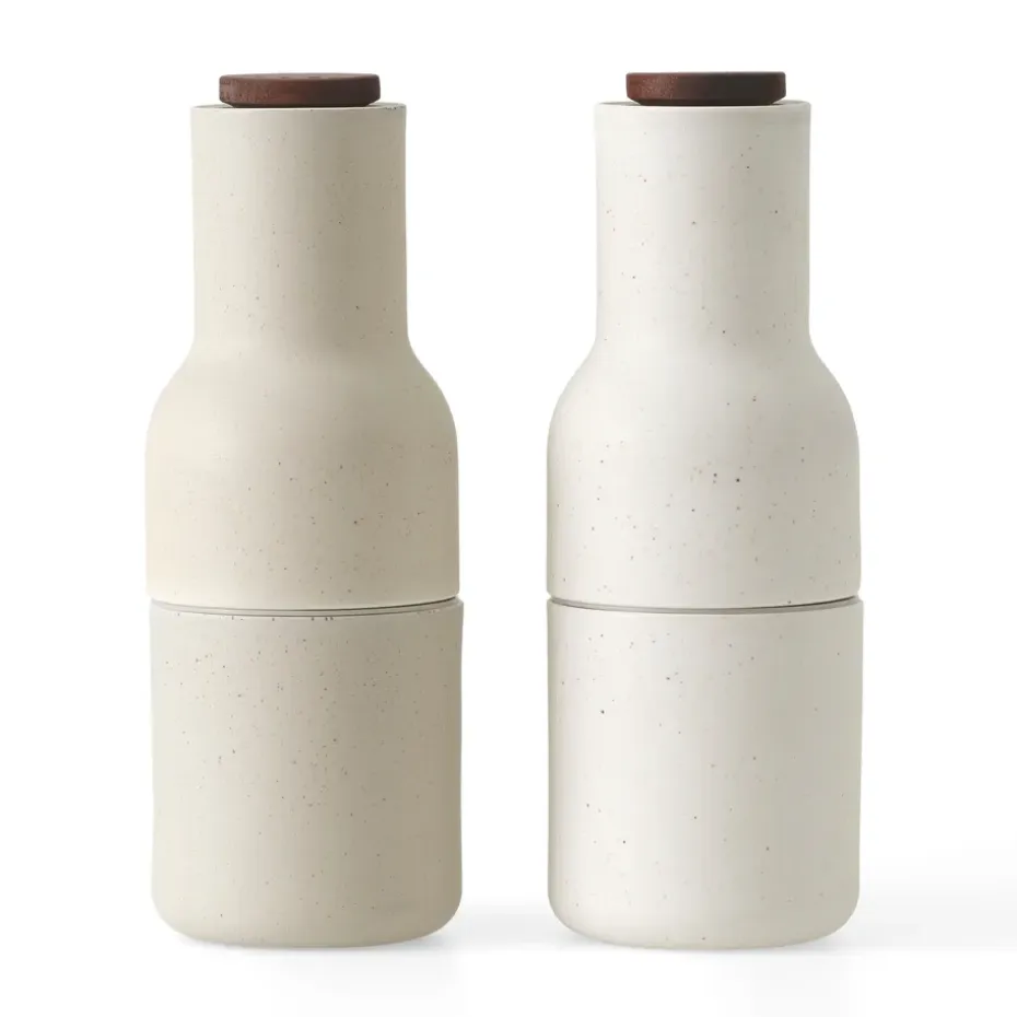 Moulin à épices céramique Bottle Grinder Lot de 2, Sand (couvercle en noyer)