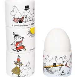 Mumin coquetier avec soucoupe, coquetier en couleurs 4 pièces, Blanc avec motif
