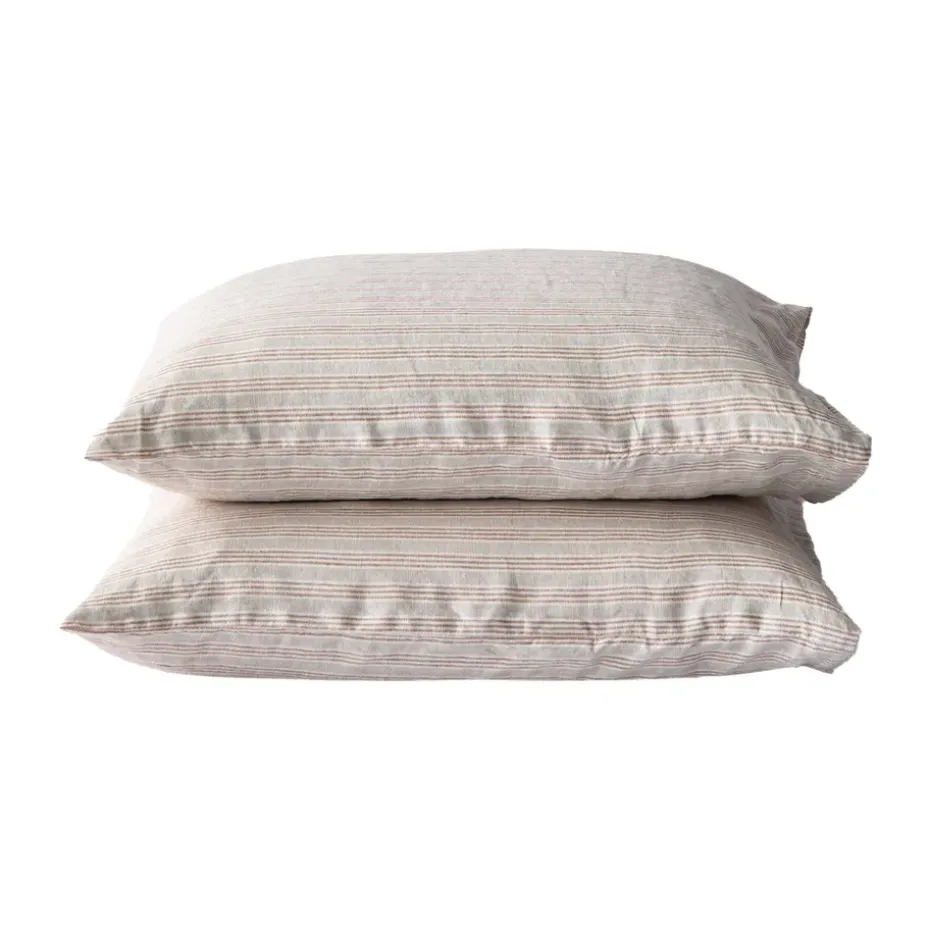 Oreiller Stonewashed linen 50x60 cm Lot de 2, Rayure de noisette
