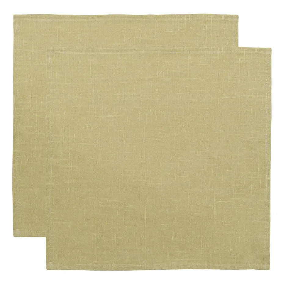 Pack de 2 serviettes de table en lin 45x45 cm, Olive clair