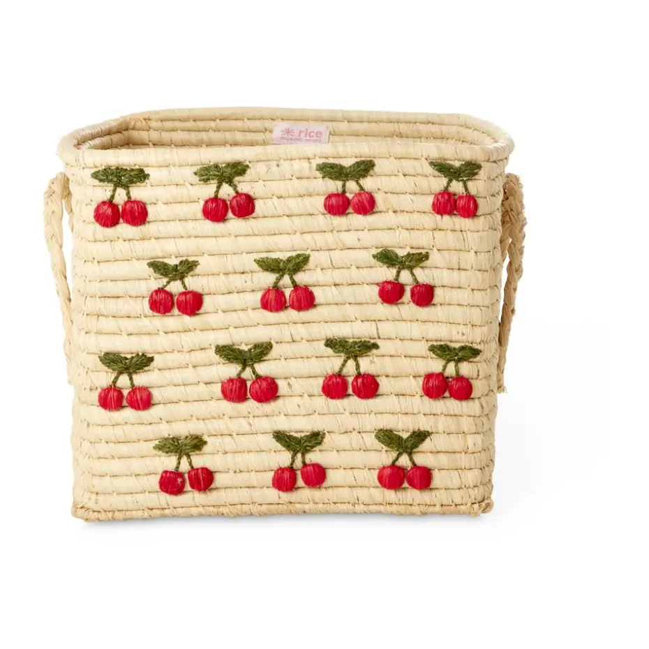 Panier en raphia avec poignée Rice 30x30 cm, Cerise