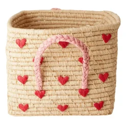 Panier en raphia avec poignée Rice 30x30 cm, Red hearts