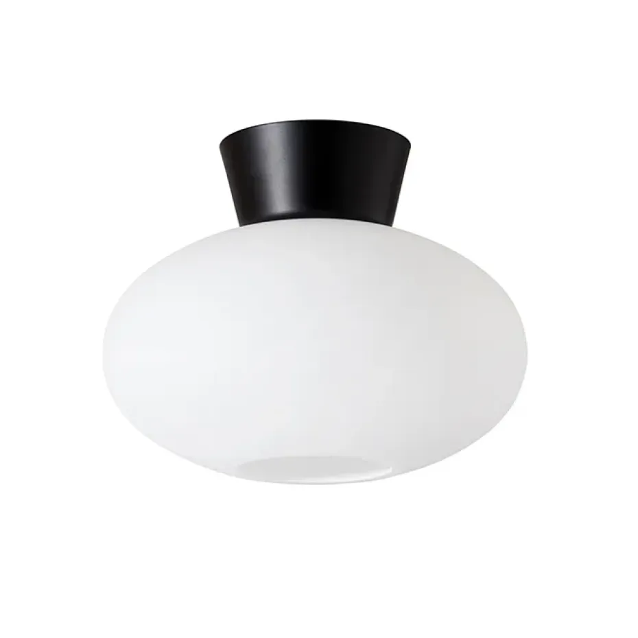 Plafonnier Verre opale Bullo Ø27 cm, Noir mat