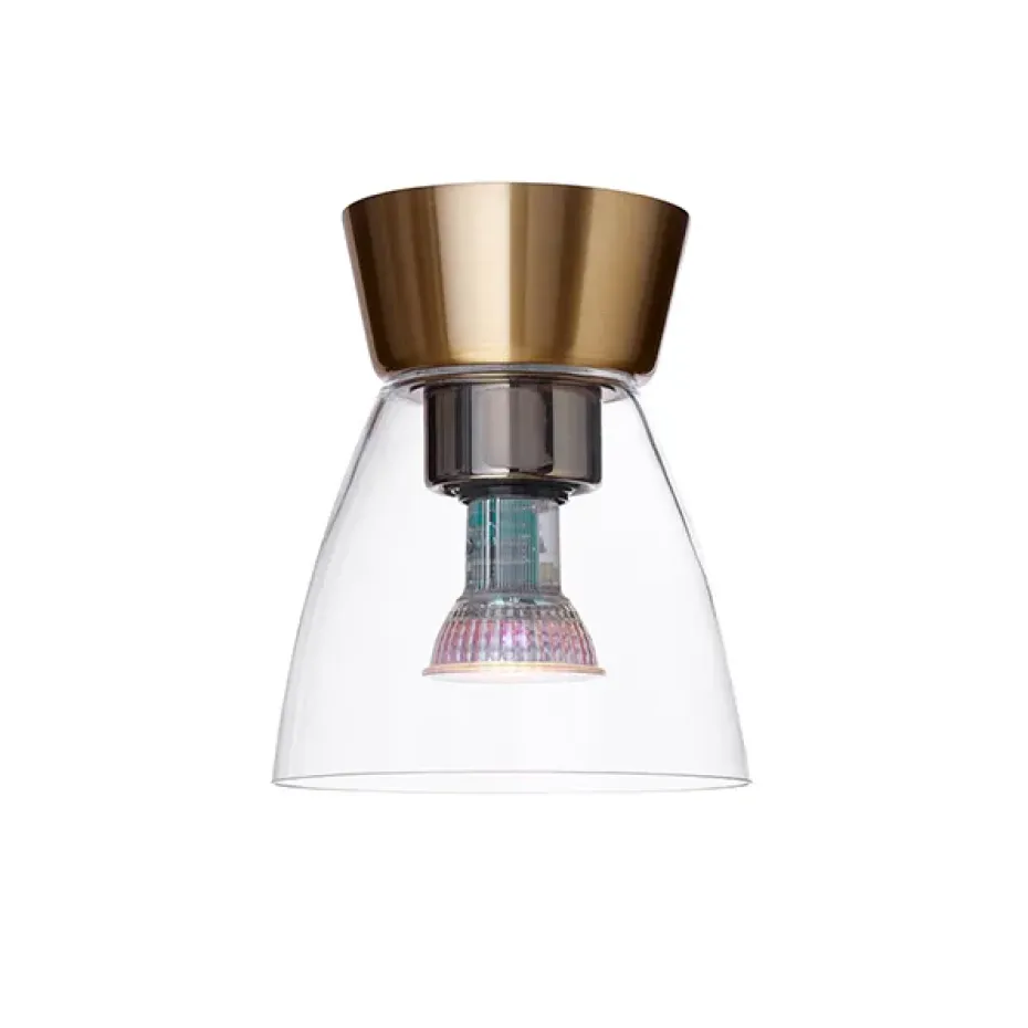 Plafonnier verre transparent Bizzo Ø16,5 cm, Laiton