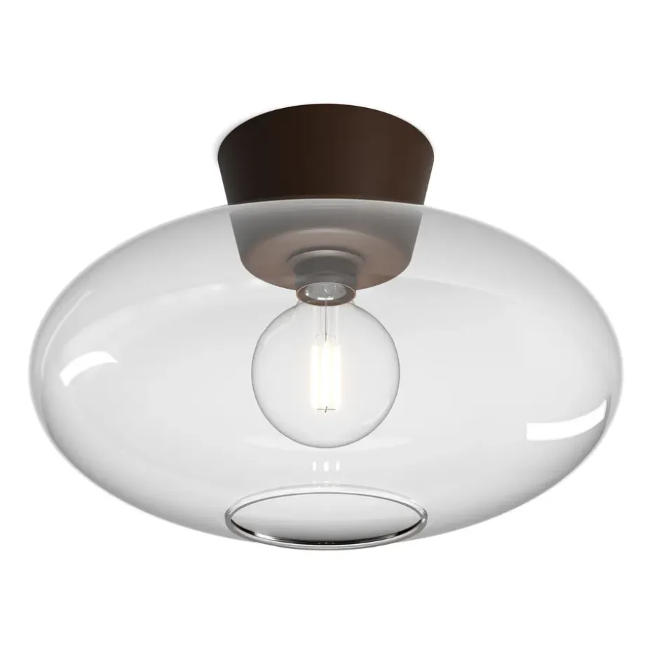 Plafonnier XL Bullo verre transparent Ø38 cm, Oxyde