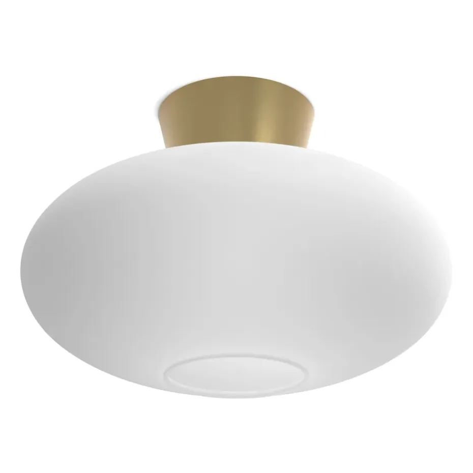 Plafonnier XL Bullo verre opale Ø38 cm, Laiton