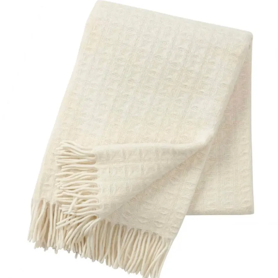 Plaid en laine Twist, écru