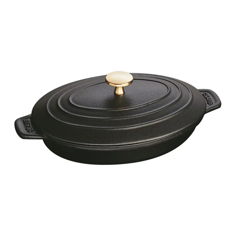 Plat à gratin Staub fonte avec couvercle ovale 23 cm, Noir