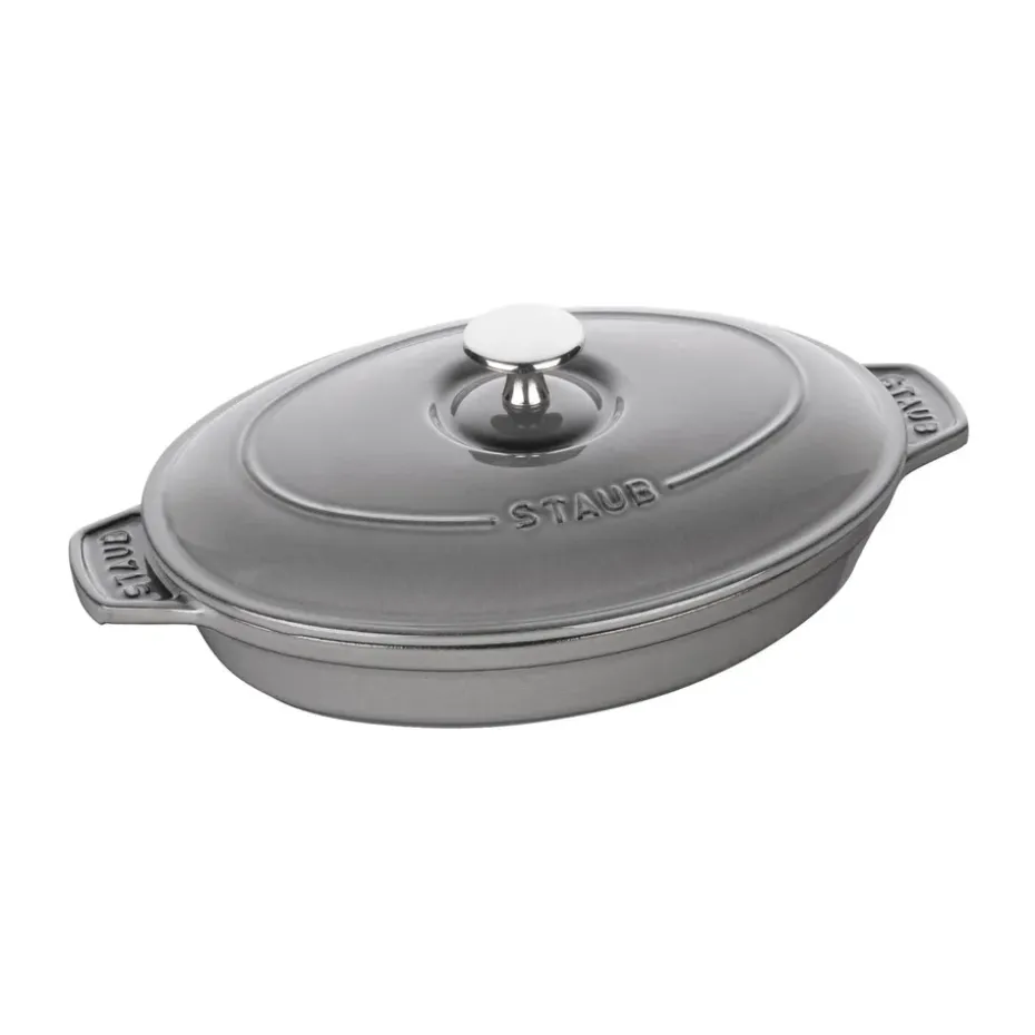 Plat à gratin Staub fonte avec couvercle ovale 23 cm, Gris graphite