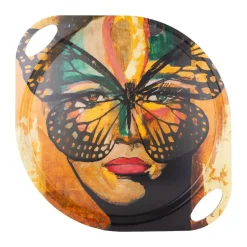 Plateau Golden Butterfly avec poignées 38x47 cm, Orange-black
