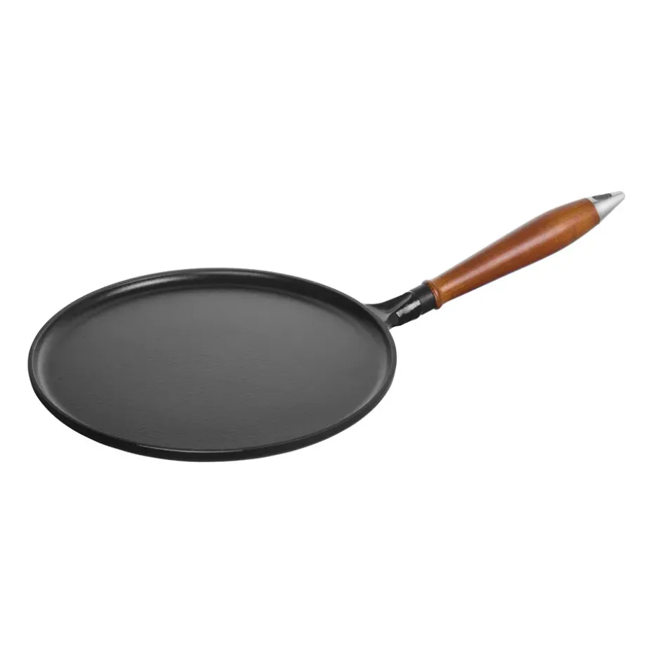 Poêle à crêpes avec poignée en bois Vintage Ø28 cm, Noir