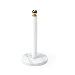Porte-rouleau de cuisine, Blanc, bouton en laiton