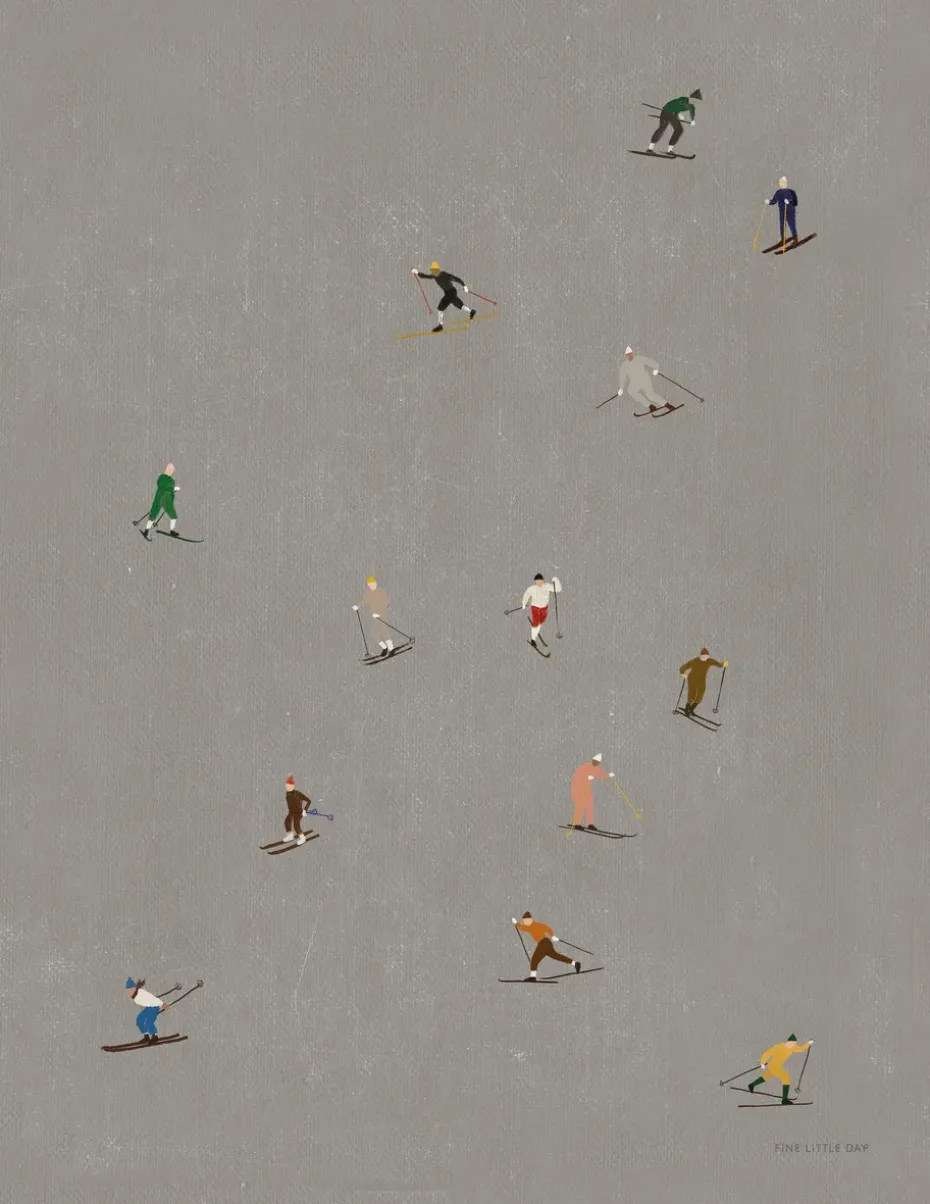 Poster Skiers 40x50 cm, Gris