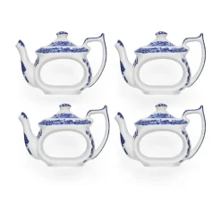 Ronds de serviette Blue Italian, lot de 4, Bleu-blanc