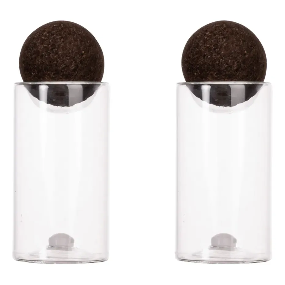 Salière et poivrier avec boule en liège Nature Lot de 2, Transparent-marron foncé