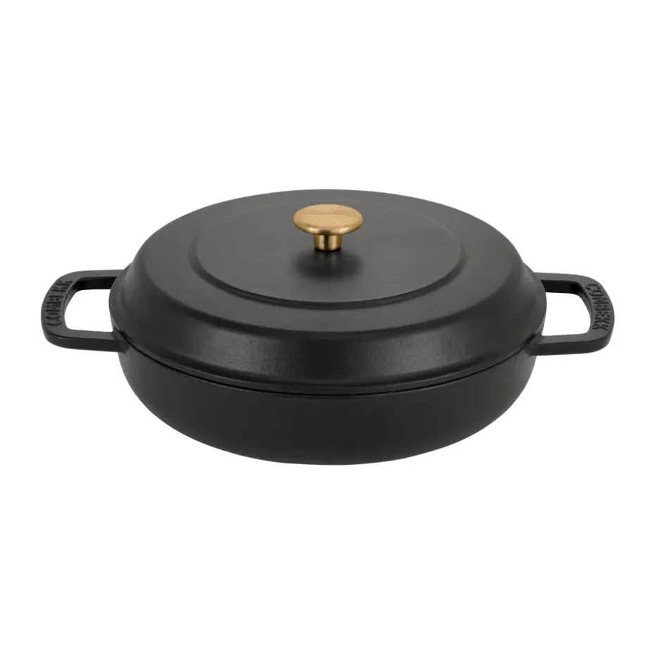 Sauteuse Combekk Enameled en fonte émaillée Ø28 cm, Black-gold knob