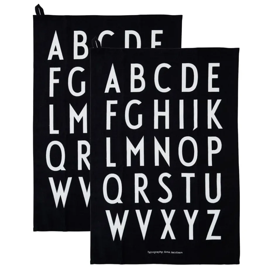 Serviette de cuisine Design Letters 40x60 cm lot de 2, Noir