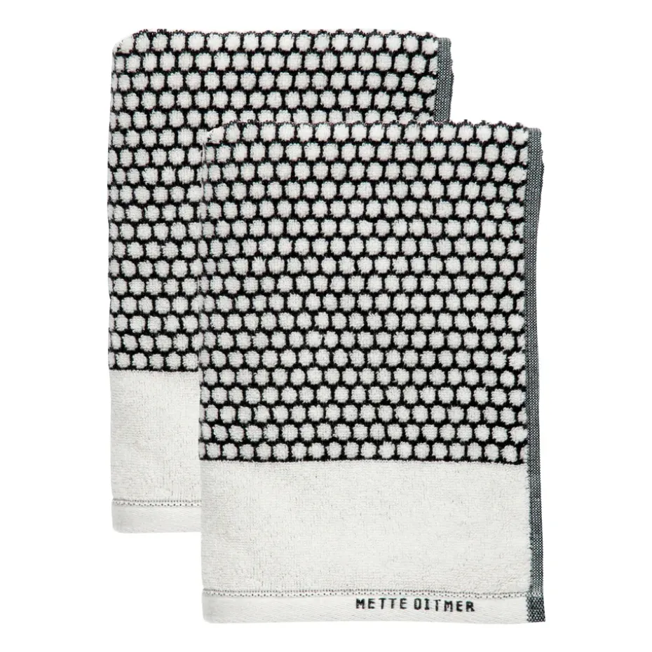 Serviette d'invité Grid 38x60 cm, lot de 2, Noir-off white