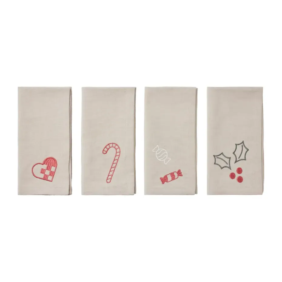 Serviette en tissu Fryd 45x45 cm 4 pièces, Light warm grey-red